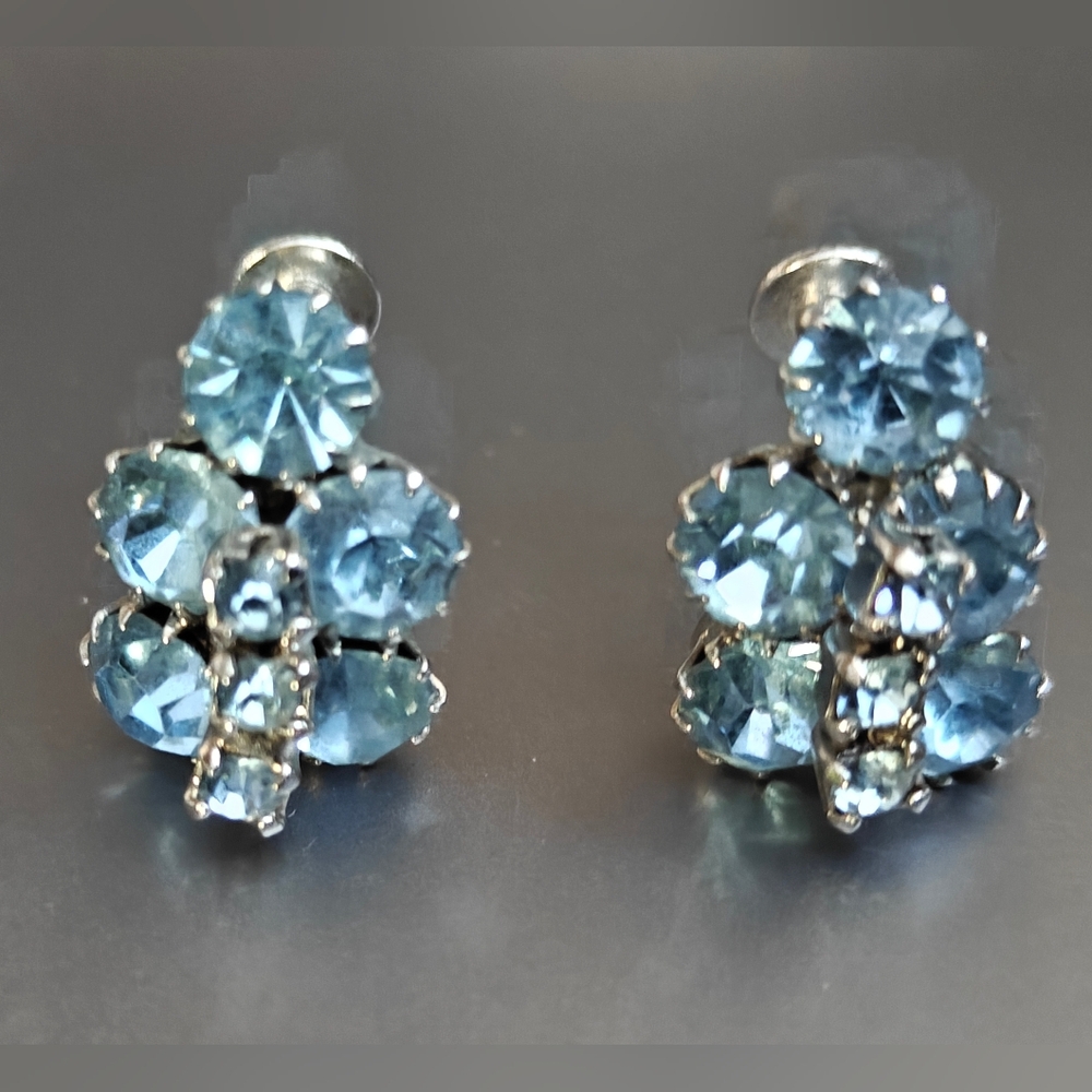 Elegant Signed Continental Blue Topaz Crystal Earrings Sherman Vibe